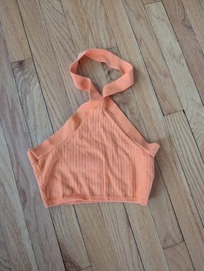 BDG Orange Ribbed Cross-Front Halter Crop Top